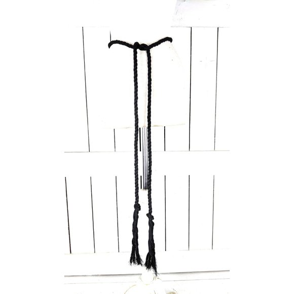 Black long woven braided rope knotted tassel chord tie belt - Picture 3 of 5